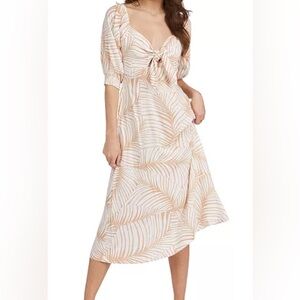 Roxy Evening Delight Palm Print Tie Front Midi Dress White Tan  Large